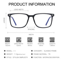 Load image into Gallery viewer, Ultra-light Flexible TR90 Square Glasses Men Women Transparent Optical Eyeglasses Frame Anti Blue Light Clear Spectacle