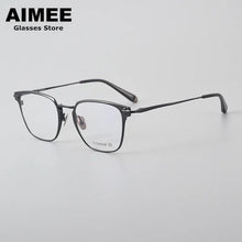 Carica l&#39;immagine nel visualizzatore di Gallery, Occhiali da vista quadrati da uomo in titanio puro ultraleggero con montatura per occhiali da vista da donna di marca giapponese lenti ottiche blu luce Gafas