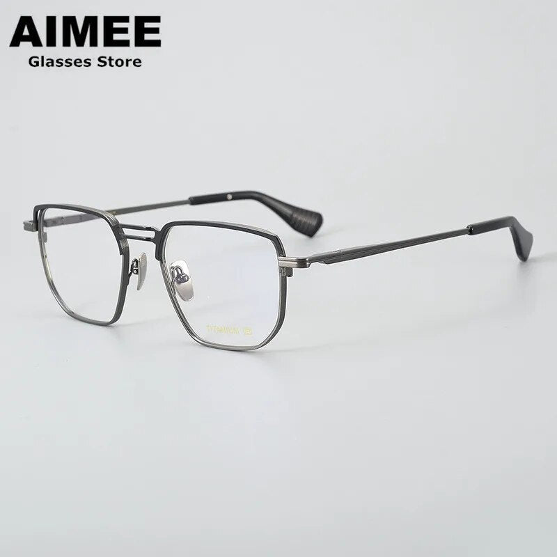 Ultra-light Pure Titanium Men's Business Square Glasses Frame Women Double-Beam Myopia Eyeglasses Optical Blue Light Lens Gafas