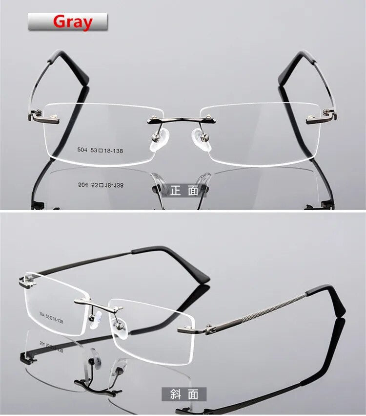Ultra-light Rimless Alloy Glasses Farsighted Frame Diamond Cutting Myopia Frame Can Custom prescription Recipe Lense