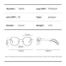Load image into Gallery viewer, Ultralight Pure Titanium Round Glasses Frame Men Full Classic Oval Optical Prescription Eyewear   Retro Eyeglasses TA004