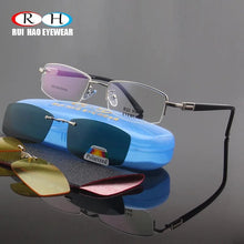 Load image into Gallery viewer, Unisex Eyeglasses Frame Optical Glasses Frame Men 2PCS Polarized Sunglasses Clip on Half Rimless Eyewear Spectacles 6019