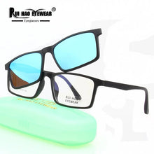 Load image into Gallery viewer, Unisex Eyeglasses Frame TR90 Rectangle Design With Polarized Clip on Sunglasses Optical Glasses Men Women Spectacles Frame 2125