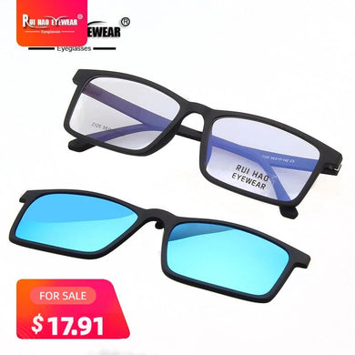 Unisex Eyeglasses Frame TR90 Rectangle Design With Polarized Clip on Sunglasses Optical Glasses Men Women Spectacles Frame 2125
