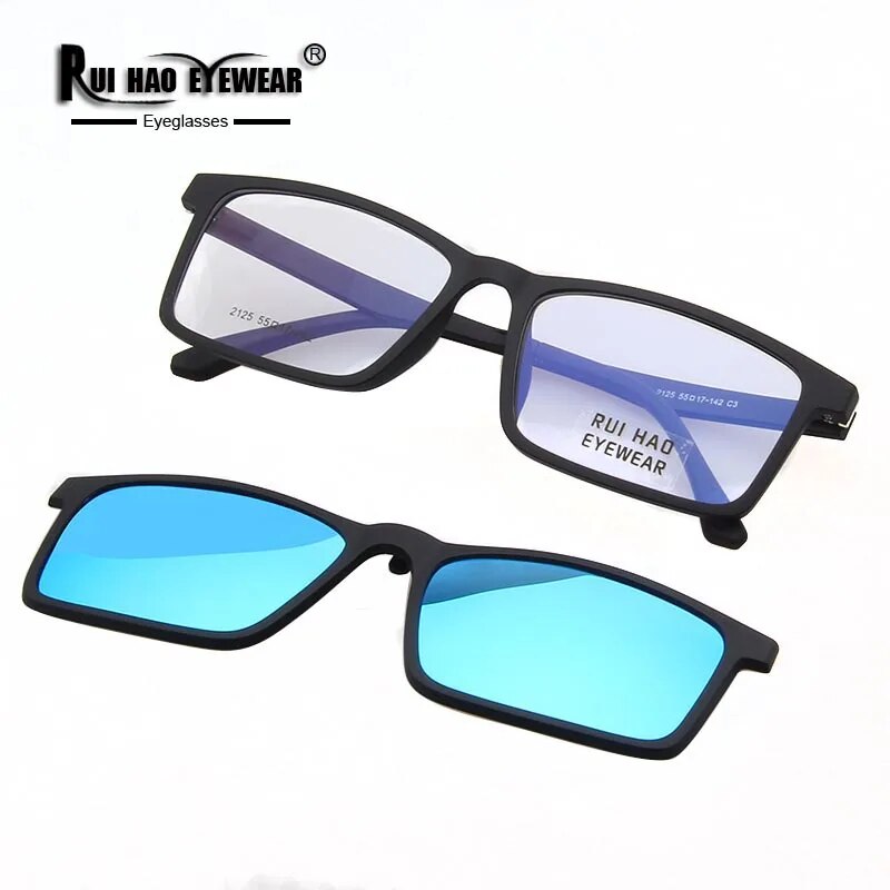 Unisex Eyeglasses Frame TR90 Rectangle Design With Polarized Clip on Sunglasses Optical Glasses Men Women Spectacles Frame 2125