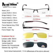 Load image into Gallery viewer, Unisex Eyeglasses Frame and 2 pcs Clip on Sunglasses  Glasses Mens Eyewear Frames Polarized Sun Glasses Clip 2013