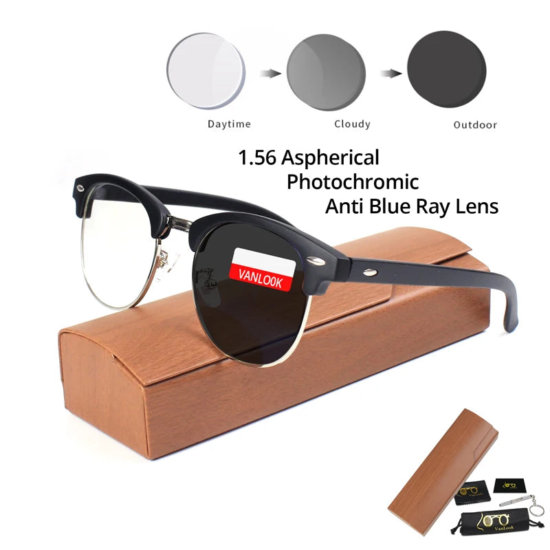 VANLOOK Photochromic Myopia Glasses Men Women Blue Light Blocking Prescription Glasses Chameleon Lens -0.50-0.75-1.00-1.25-8.00-