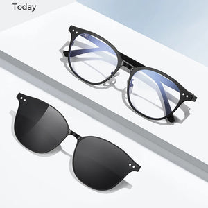 VCKA Aluminum Magnesium 2 IN1 Polarized Myopia Sunglasses Men Women Magnetic Night Vision Clip Prescription Glasses -0.50 to -10