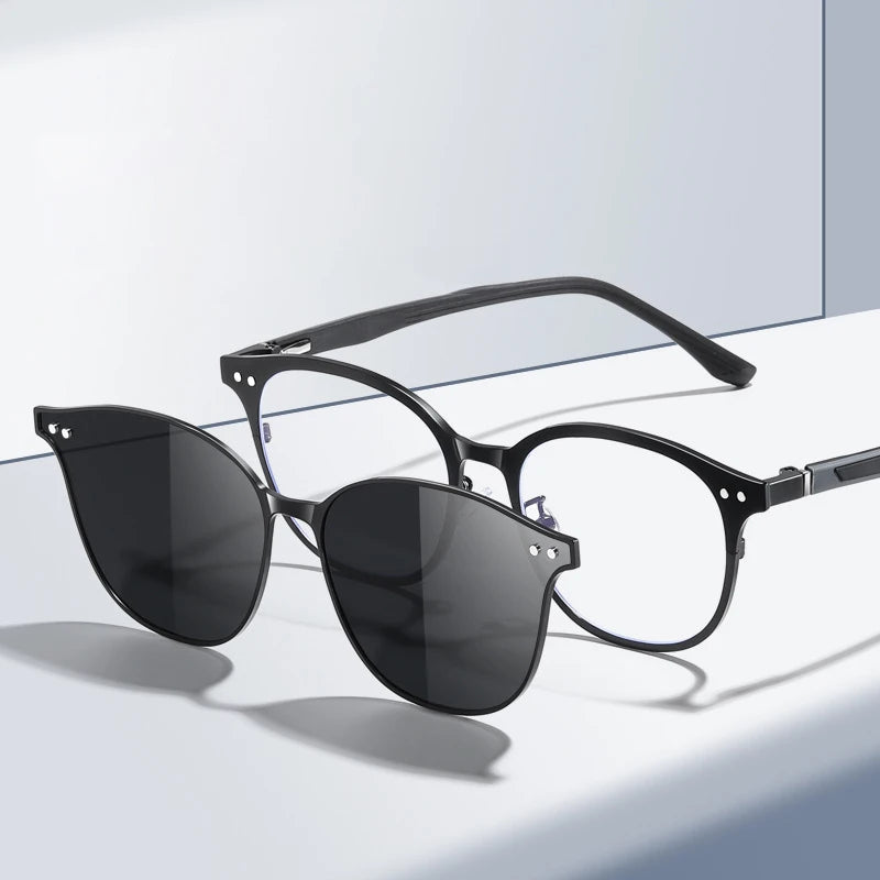 VCKA Aluminum Magnesium 2 IN1 Polarized Myopia Sunglasses Men Women Magnetic Night Vision Clip Prescription Glasses -0.50 to -10