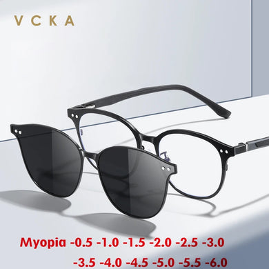 VCKA Aluminum Magnesium 2 IN1 Polarized Myopia Sunglasses Men Women Magnetic Night Vision Clip Prescription Glasses -0.50 to -10