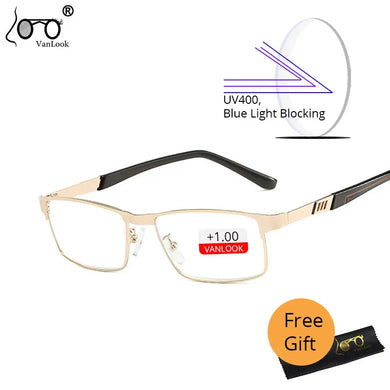 Vanlook Business Men's Reading Glasses Anti Blue Ray For Computer Half Frame Stainless Steel Presbyopic Glasses 1.0 1.5 2.0 2.5