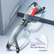 Load image into Gallery viewer, Vanlook Business Men&#39;s Reading Glasses Anti Blue Ray For Computer Half Frame Stainless Steel Presbyopic Glasses 1.0 1.5 2.0 2.5