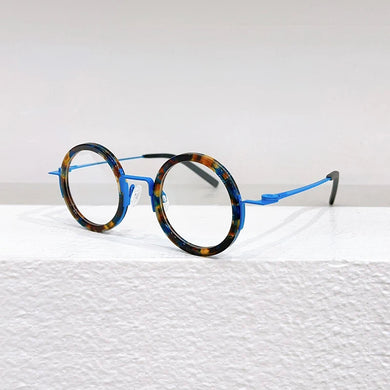 Vintage Acetate Alloy Round Frame Eyeglasses Men  Classic Luxury Brand Designer Trend Travel Glasses For Female Btoemp