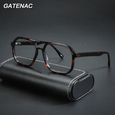Vintage Acetate Glasses Frame Men Pilot Double Beam Prescription Myopia Eyeglasses Frame Women   Brand Spring Legs Eyewear