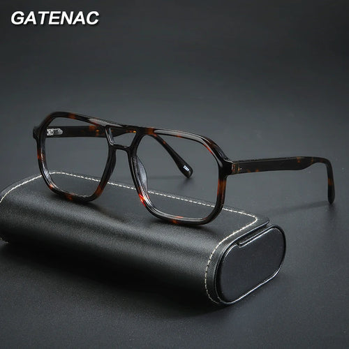 Vintage Acetate Glasses Frame Men Pilot Double Beam Prescription Myopia Eyeglasses Frame Women   Brand Spring Legs Eyewear