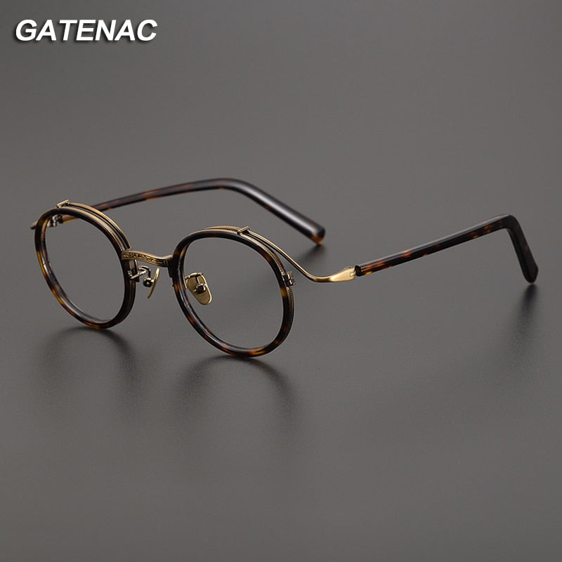 Vintage Acetate Glasses Frame Men Round Luxury Myopia Prescription