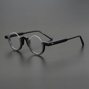 Occhiali da vista rotondi vintage in acetato Montatura da uomo Retro Mezza montatura Occhiali da vista piccoli Miopia ottica Montature per occhiali da vista Occhiali