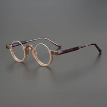 Carica l&#39;immagine nel visualizzatore di Gallery, Occhiali da vista rotondi vintage in acetato Montatura da uomo Retro Mezza montatura Occhiali da vista piccoli Miopia ottica Montature per occhiali da vista Occhiali