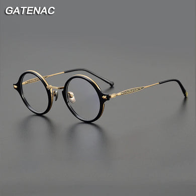 Vintage Acetate Titanium Eyeglasses Frame Men Round Myopia Prescription Glasses Frame Women Retro Japan   Brand Eyewear