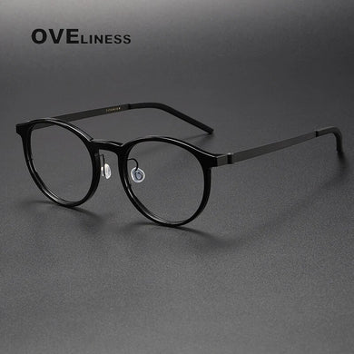 Vintage Acetate titanium Glasses Frame Men Round Myopia Prescription Optical Eyeglasses Frame Women Retro Korean Brand Eyewear