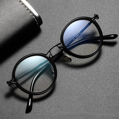 Vintage Eyeglass Frame Men's Round Frame Punk Style Metal Anti Blue Light Flat Mirror Eyewear