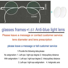 Load image into Gallery viewer, Vintage Handmade Old Glasses 30 32 34 36 38mm Small Round Myopia Optical Prescription Anti-Blu-ray Eyewear Frame Female Retro