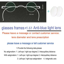 Load image into Gallery viewer, Vintage Handmade Old Glasses 30 32 34 36 38mm Small Round Myopia Optical Prescription Anti-Blu-ray Eyewear Frame Female Retro