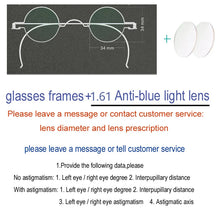 Load image into Gallery viewer, Vintage Handmade Old Glasses 30 32 34 36 38mm Small Round Myopia Optical Prescription Anti-Blu-ray Eyewear Frame Female Retro