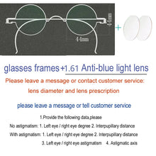 Load image into Gallery viewer, Vintage Handmade Old Glasses 30 32 34 36 38mm Small Round Myopia Optical Prescription Anti-Blu-ray Eyewear Frame Female Retro