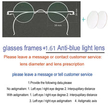 Load image into Gallery viewer, Vintage Handmade Old Glasses 30 32 34 36 38mm Small Round Myopia Optical Prescription Anti-Blu-ray Eyewear Frame Female Retro