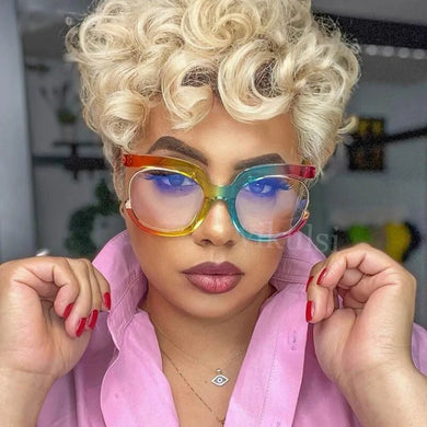 Vintage Rainbow Oversized Glasses Women Half Frame Eyeglasses Retro Optical Glasses Frame Transparent Lens Reading Spectacles