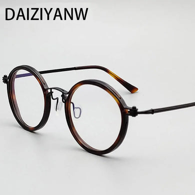 Vintage Round Optical Acetate Glasses Frames Pure Titanium Men Women  High-Grade Alloy Eyeglasses