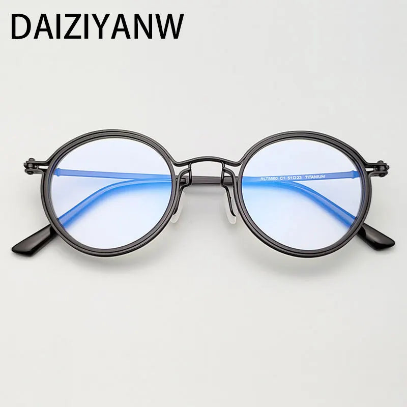 Vintage Round Optical Acetate Glasses Frames Pure Titanium Men Women  High-Grade Alloy Eyeglasses