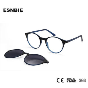 Vintage Round Optical Glasses Frame With Magnetic Clip On Sunglasses Polarized Women Men Tr90 Eyewear Oculos De Grau Masculino