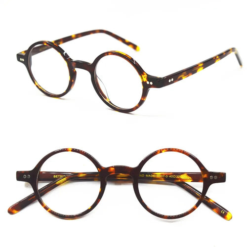 Vintage Small Round Tortoise Full Rim Acetate Eyeglass Frames Men Women Unisex Hand Made B007
