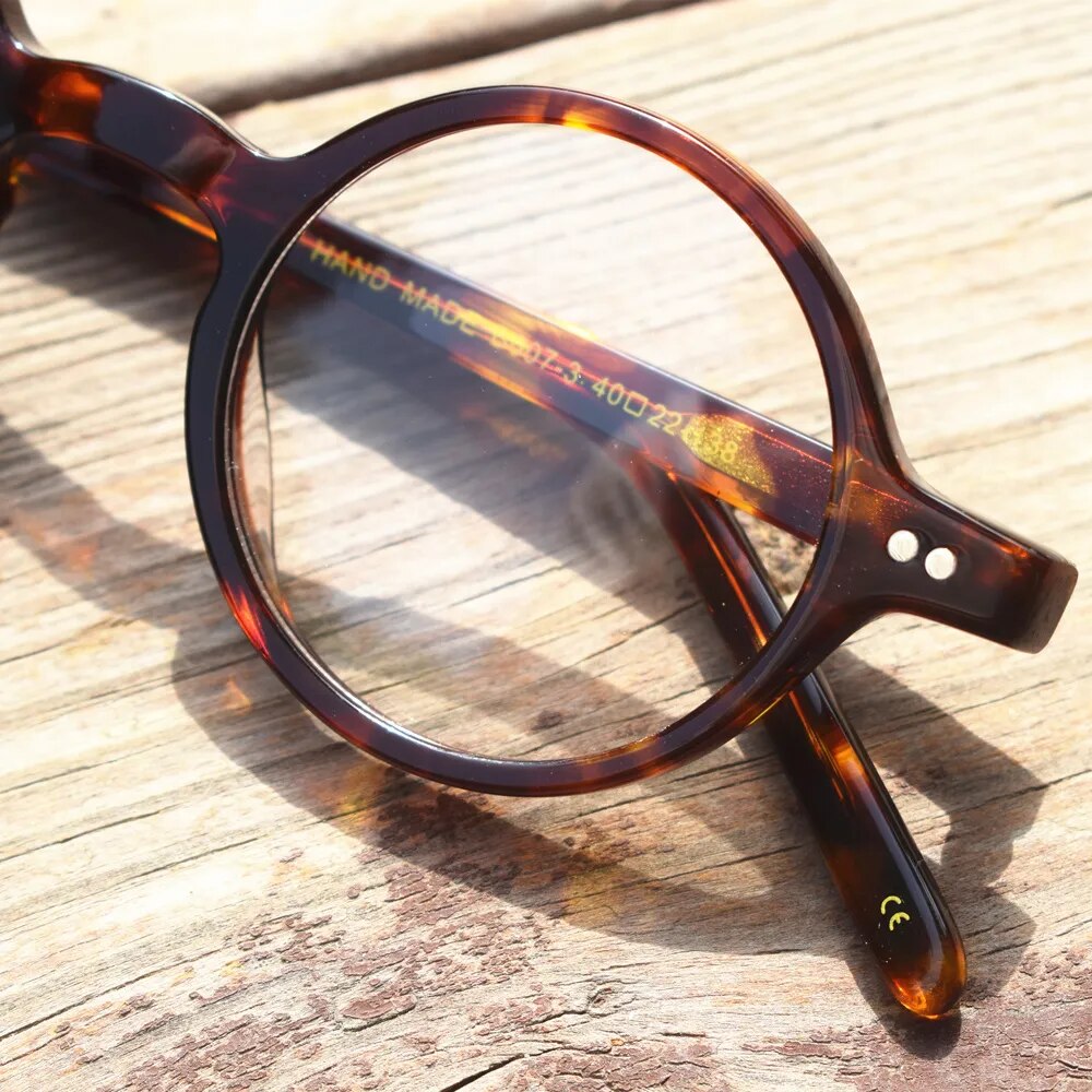 Vintage Small Round Tortoise Full Rim Acetate Eyeglass Frames Men Women Unisex Hand Made B007