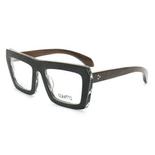 Carica l&#39;immagine nel visualizzatore di Gallery, Occhiali da vista vintage da donna in legno con montatura da uomo in legno con montatura per occhiali oversize quadrata alla moda retrò Rx occhiali da vista neri ottici