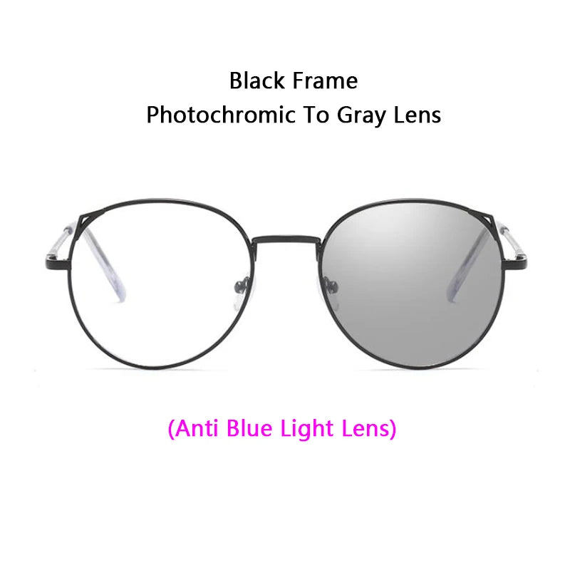 Women Cat Ears Anti Blue Light Photochromic Myopia Glasses Girls Students Finished Sun Automatic Discoloration Myopia Sunglasses