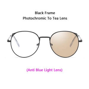 Women Cat Ears Anti Blue Light Photochromic Myopia Glasses Girls Students Finished Sun Automatic Discoloration Myopia Sunglasses