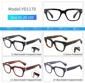 Women Men Eyeglasses Frames Square  Optical Prescription Glasses Myopia Retro Acetate Thick Leg Spectacles