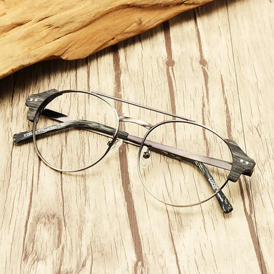 Wood Optical Glasses Frame Men Ultralight Round Myopia Prescription Eyeglasses  Male Metal Full Screwless Eyewear Clear Lens