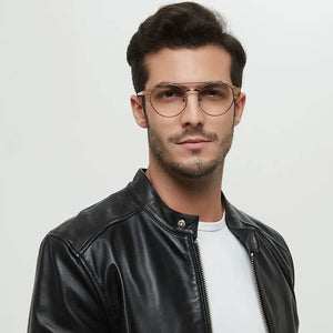 Wood Optical Glasses Frame Men Ultralight Round Myopia Prescription Eyeglasses  Male Metal Full Screwless Eyewear Clear Lens