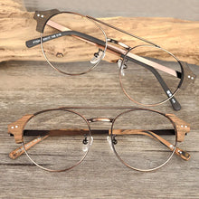Load image into Gallery viewer, Wood Optical Glasses Frame Men Ultralight Round Myopia Prescription Eyeglasses  Male Metal Full Screwless Eyewear Clear Lens