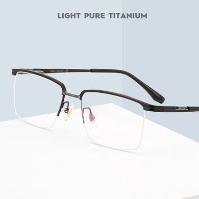 YIMARUILI   Ultra Light Business 100% Pure Titanium Half Frame Glasses Optical Prescription Eyeglasses Frame Men 2028