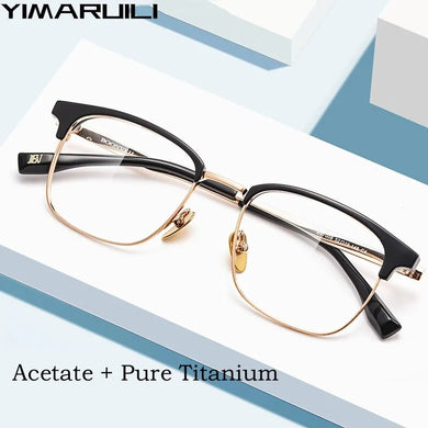 YIMARUILI Business Ultra-light Acetate Eyewear Retro Myopia Glasses Square Pure Titanium Optical Prescription Glasses Frame Men