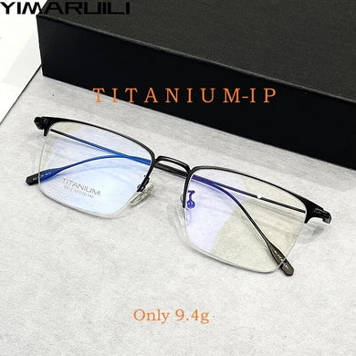 YIMARUILI Fashion Business Luxury Big Face Eyewear Pure Titanium Retro Optical Prescription Half-Frame Eyeglasses Men 9913SF
