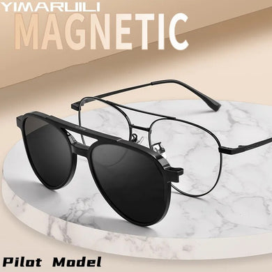 YIMARUILI Double-beam Magnetic Polarized Clip Eyewear Retro Optical Prescription Glasses Frame For Men and Women 86002
