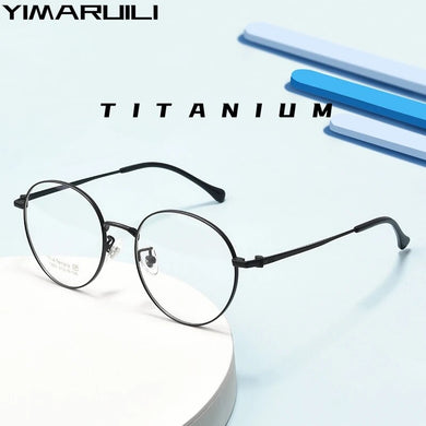 YIMARUILI Fashion Ultra-light Pure Titanium Eyewear Men Retro Round Flexible Optical Prescription Eyeglasses Frame Women T855T