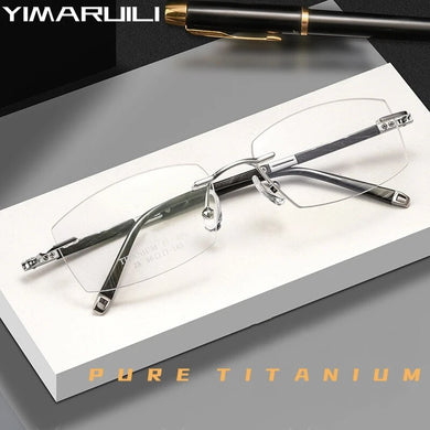 YIMARUILI   Ultra-light Business Retro Eyeglasses Luxury Pure Titanium Optical Prescription Rimless Glasses Frame Men Z8WK