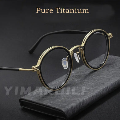 YIMARUILI Retro Plate Pure Titanium Round Eyeglasse Frame Ultra-light and Comfortable Optical Prescription Glasses Frame H33088